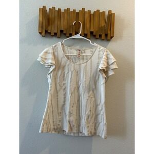 DOLAN Soft Knit Collection White Gold Stripe Ruffle Sleeve Top Size S